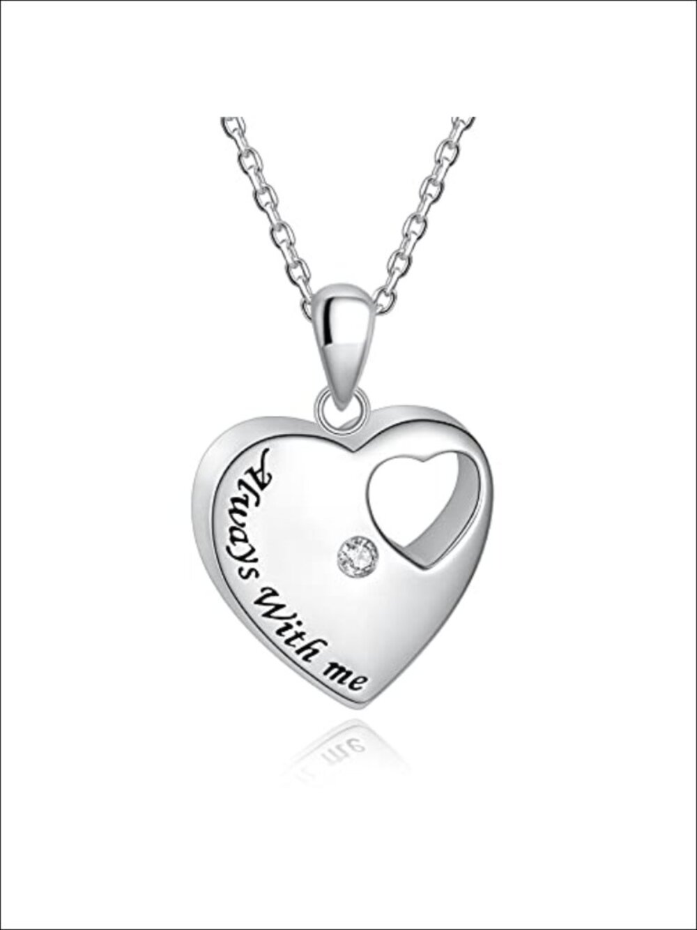 925 Sterling Silver Heart Cremation Urn Necklace for Ashes CZ